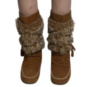 Minnetonka Moccasin Winter Boots Women's Size 8 Brown Suede Faux Fur Mid-Calf